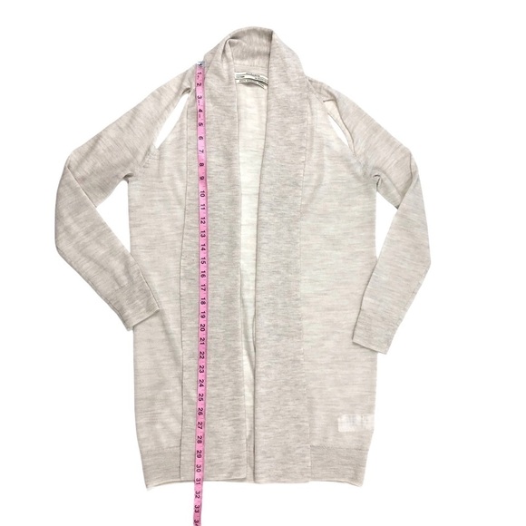 All Saints cut-out shoulder drape open cardigan sweater 4 gray cream wool - Picture 15 of 16